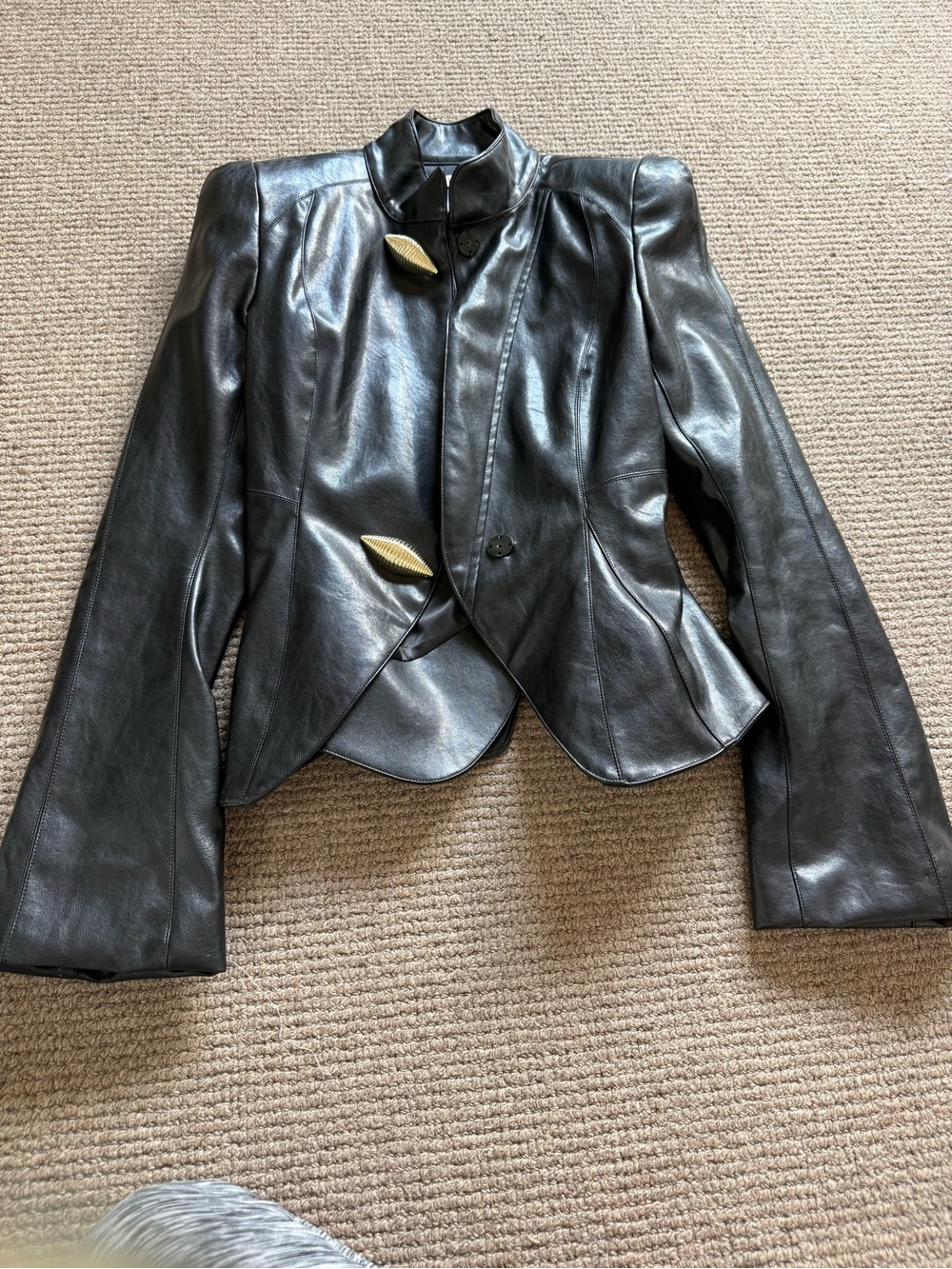 JW PEI Black Leather Structured Jacket with Decorative Buttons runs small